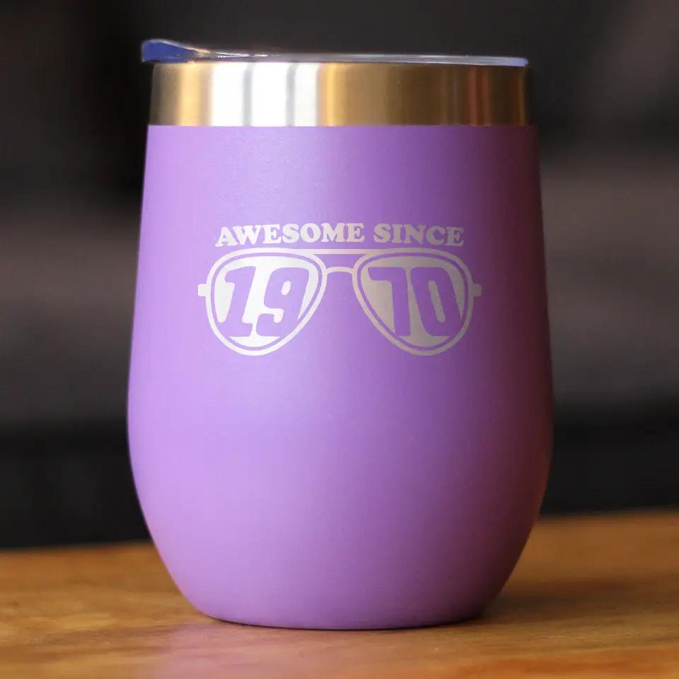 Awesome Since 1970 Wine Tumbler | 12 Oz Double Wall Stainless Steel | Sliding Lid | 55th Birthday Gift Ideas