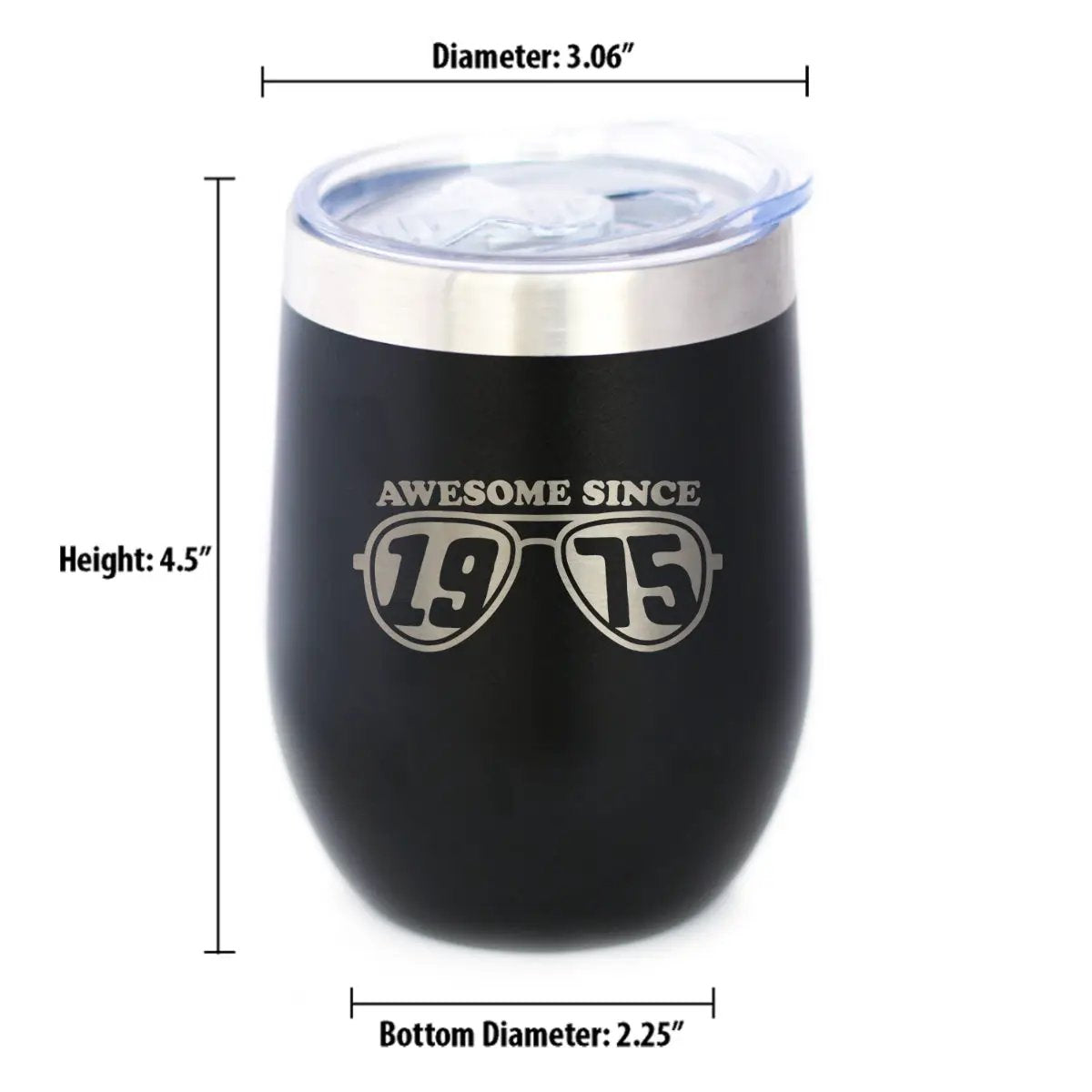 Awesome Since 1975 Wine Tumbler | 12 Oz Double Wall Stainless Steel | Sliding Lid | 50th Birthday Gift Ideas