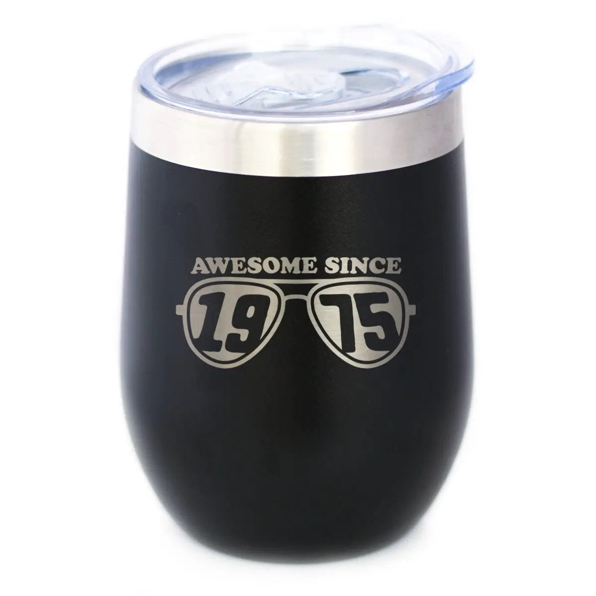 Awesome Since 1975 Wine Tumbler | 12 Oz Double Wall Stainless Steel | Sliding Lid | 50th Birthday Gift Ideas