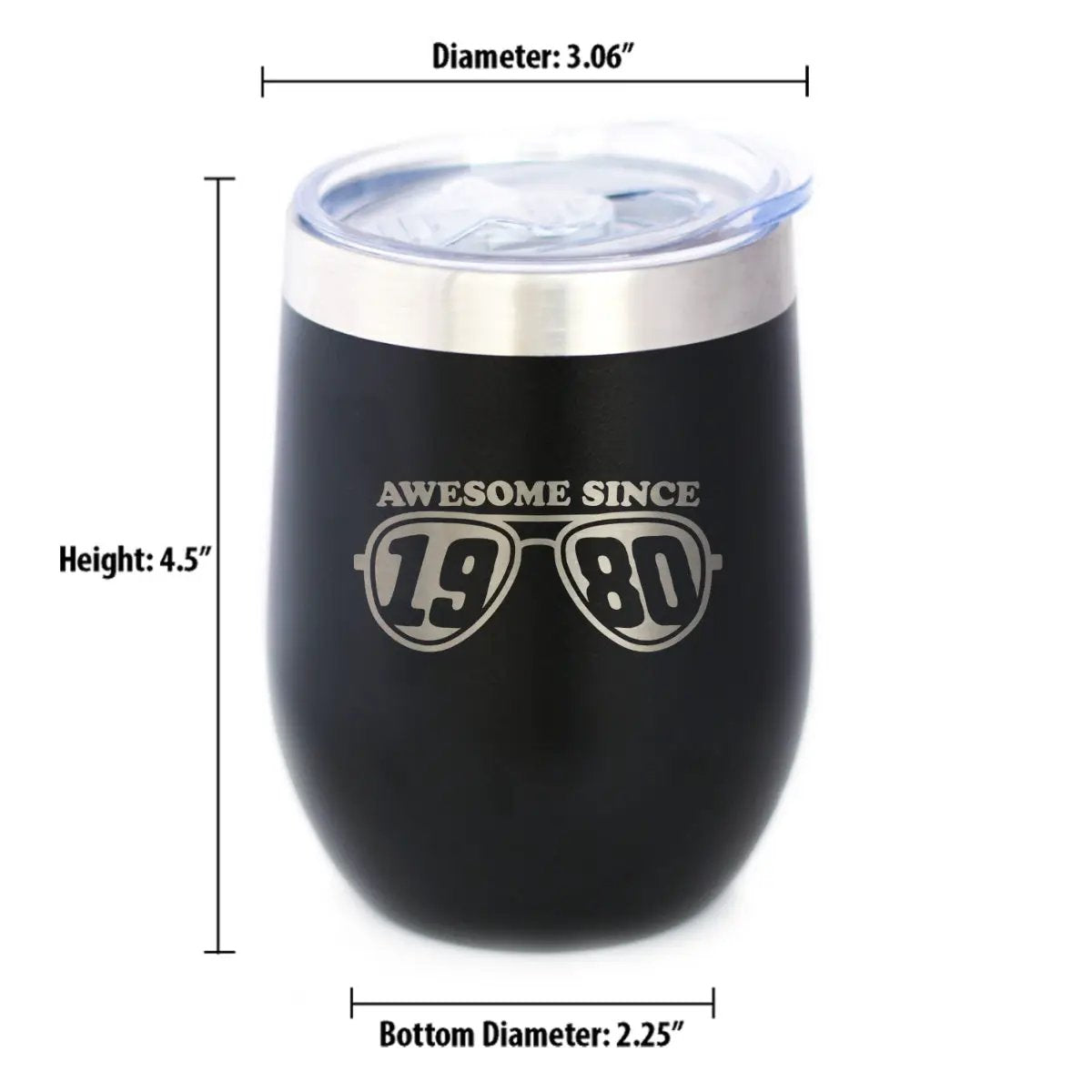Awesome Since 1980 Wine Tumbler | 12 Oz Double Wall Stainless Steel | Sliding Lid | 45th Birthday Gift Ideas