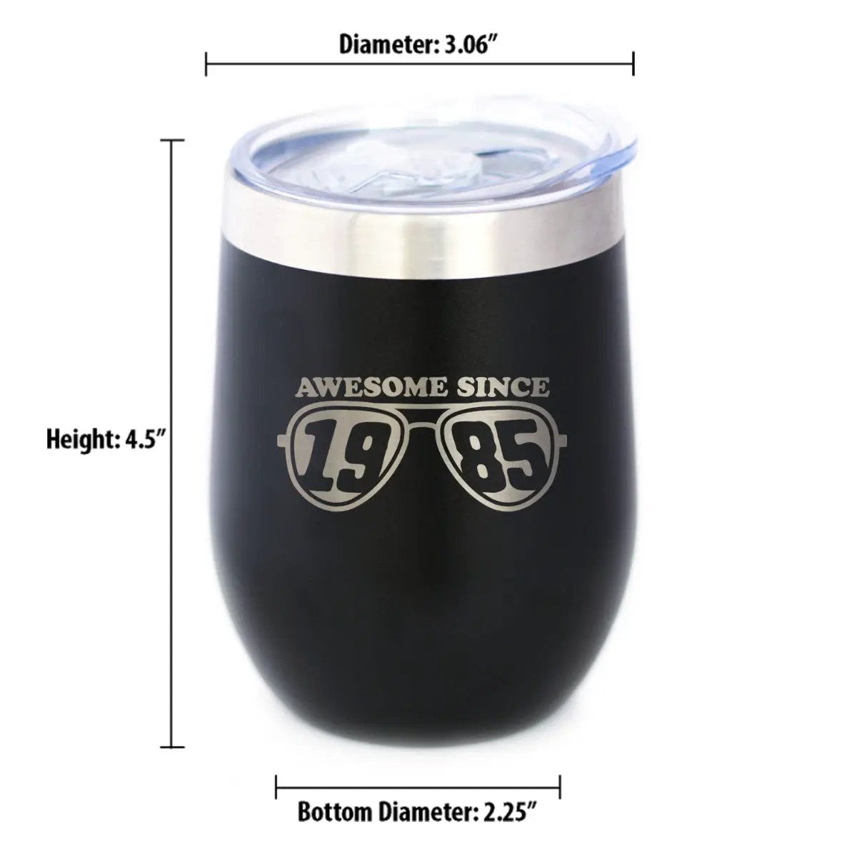 Awesome Since 1985 Wine Tumbler | 12 Oz Double Wall Stainless Steel | Sliding Lid | 40th Birthday Gift Ideas