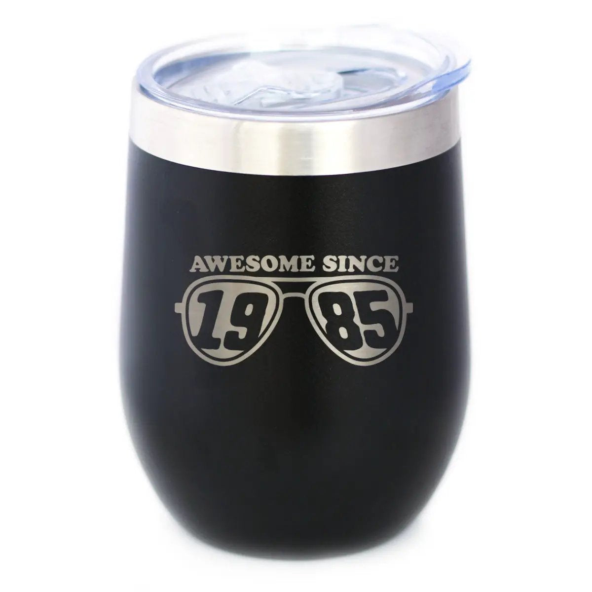 Awesome Since 1985 Wine Tumbler | 12 Oz Double Wall Stainless Steel | Sliding Lid | 40th Birthday Gift Ideas