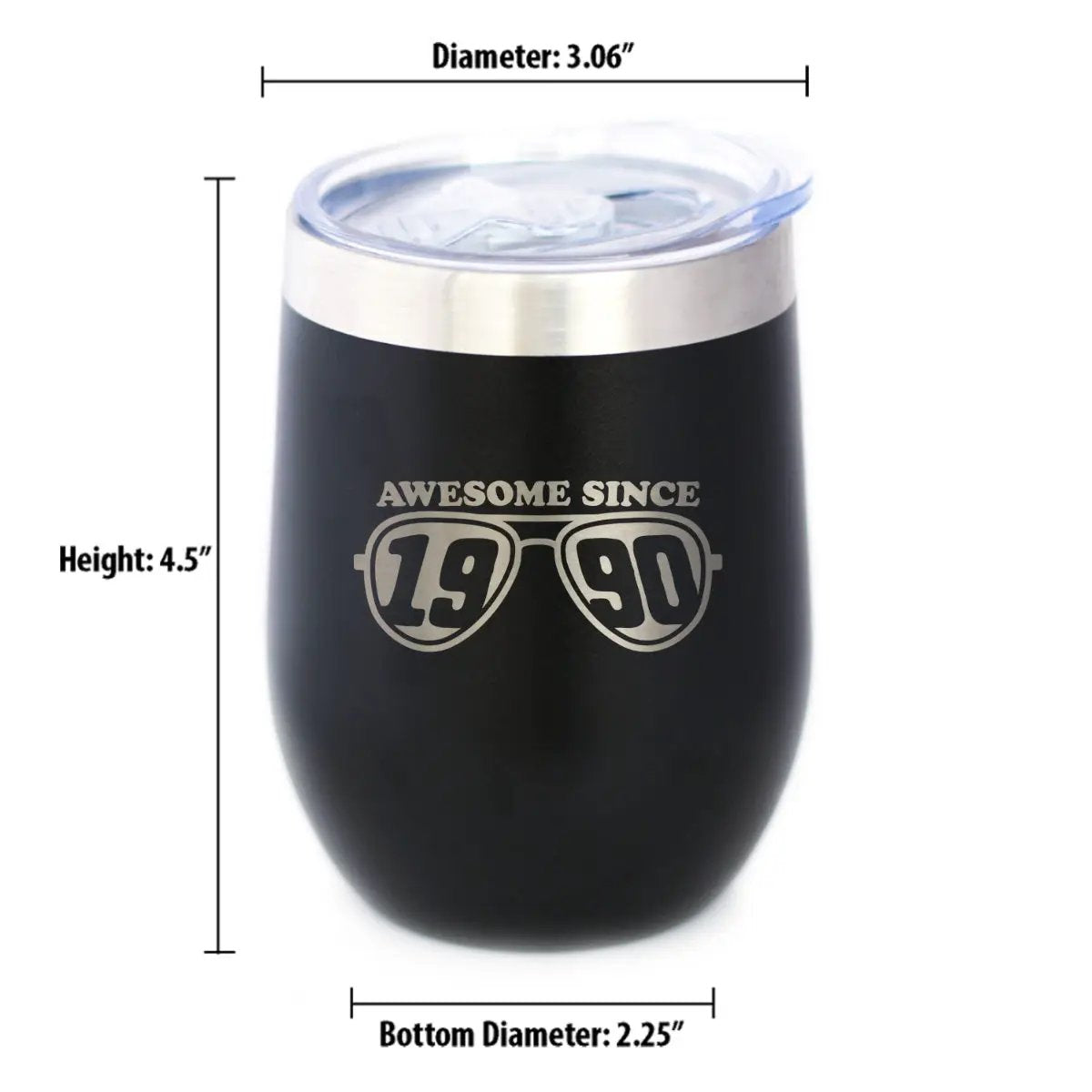 Awesome Since 1990 Wine Tumbler | 12 Oz Double Wall Stainless Steel | Sliding Lid | 35th Birthday Gift Ideas