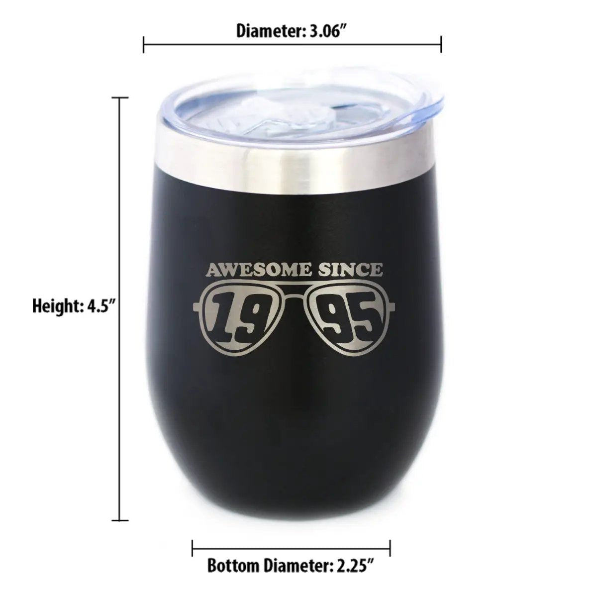 Awesome Since 1995 Wine Tumbler | 12 Oz Double Wall Stainless Steel | Sliding Lid | 30th Birthday Gift Ideas
