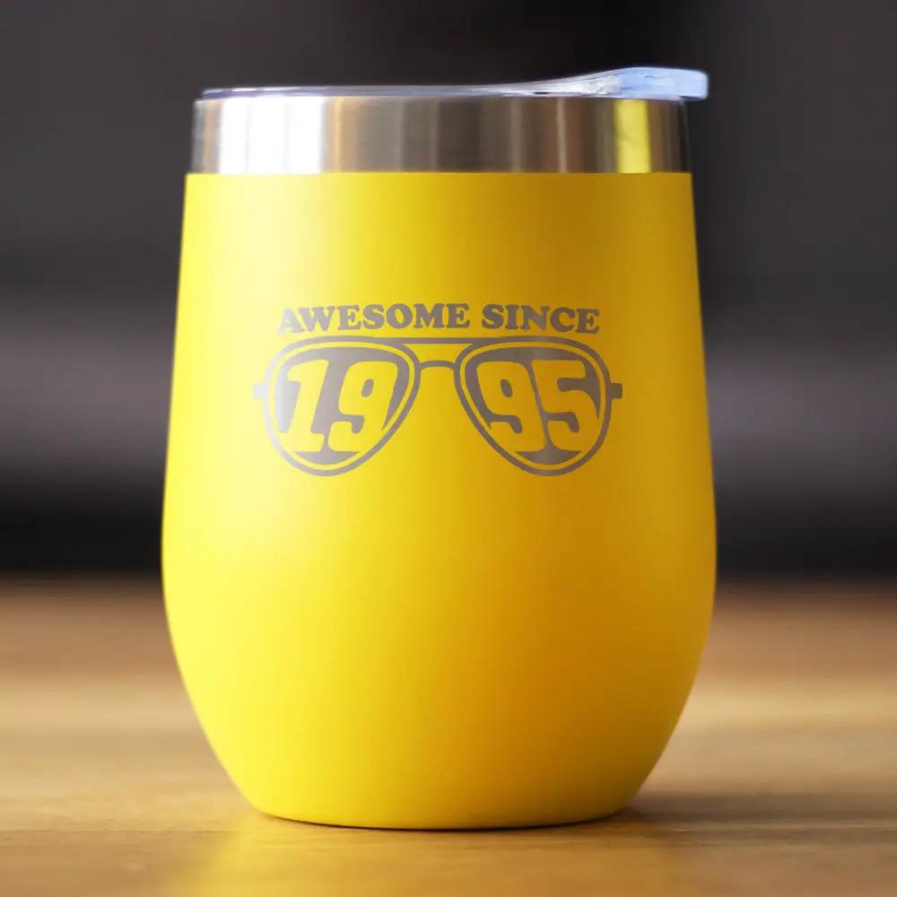 Awesome Since 1995 Wine Tumbler | 12 Oz Double Wall Stainless Steel | Sliding Lid | 30th Birthday Gift Ideas