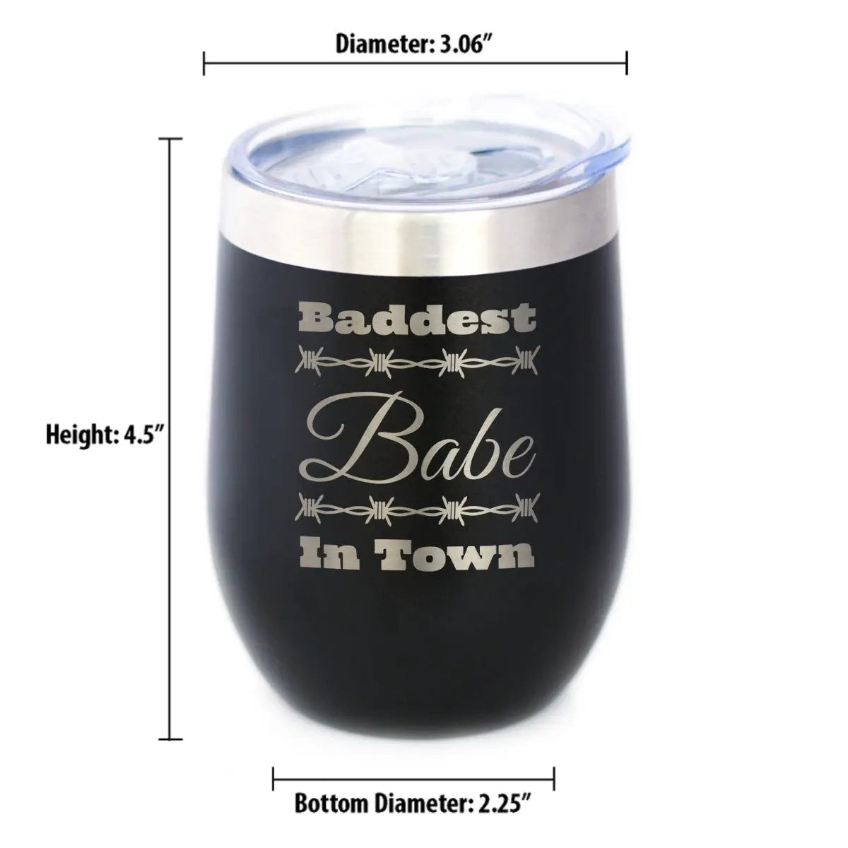 Baddest Babe in Town Wine Tumbler | 12 Oz Double Wall Stainless Steel | Sliding Lid | Gifts For Women with Attitude