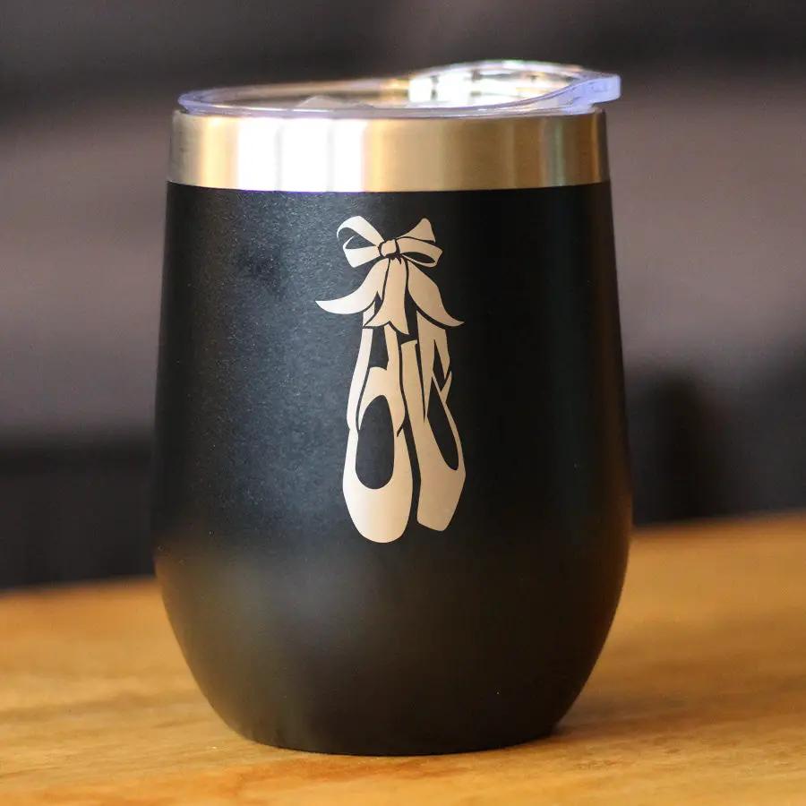 Ballet Shoes Wine Tumbler | 12 Oz Double Wall Stainless Steel | Sliding Lid | Ballerina and Dance Teacher Gifts