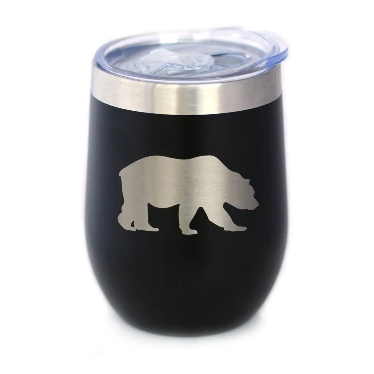 Insulated Stemless Wine Tumbler | 12 oz Stainless Steel | Sliding Lid | Bear Silhouette