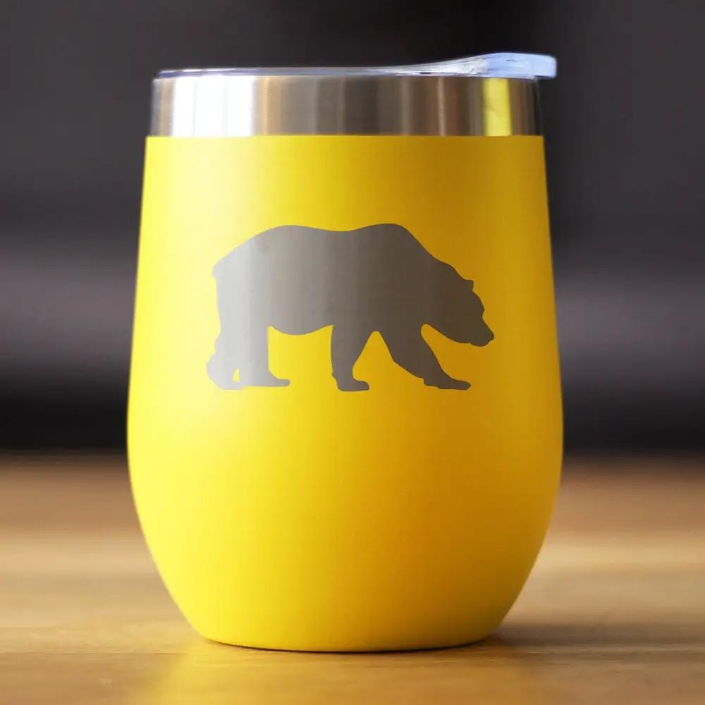 Insulated Stemless Wine Tumbler | 12 oz Stainless Steel | Sliding Lid | Bear Silhouette