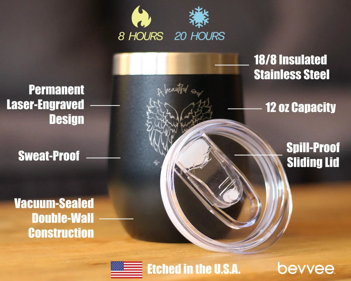 Beautiful Soul is Never Forgotten Wine Tumbler | 12 Oz Double Wall Stainless Steel | Sliding Lid | Sympathy Memorial Gifts