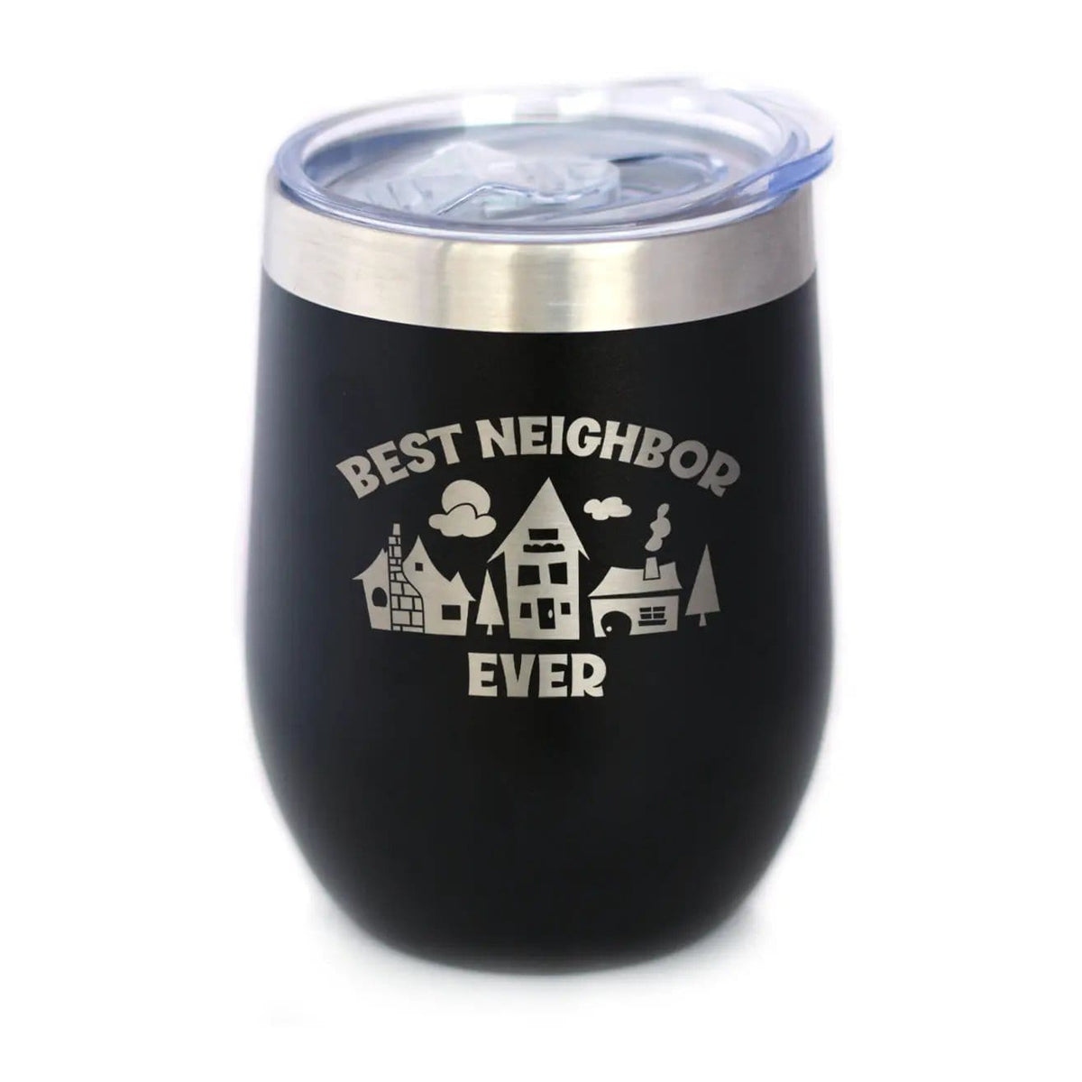 Insulated Stemless Wine Tumbler | 12 oz Stainless Steel | Sliding Lid | Best Neighbor Ever