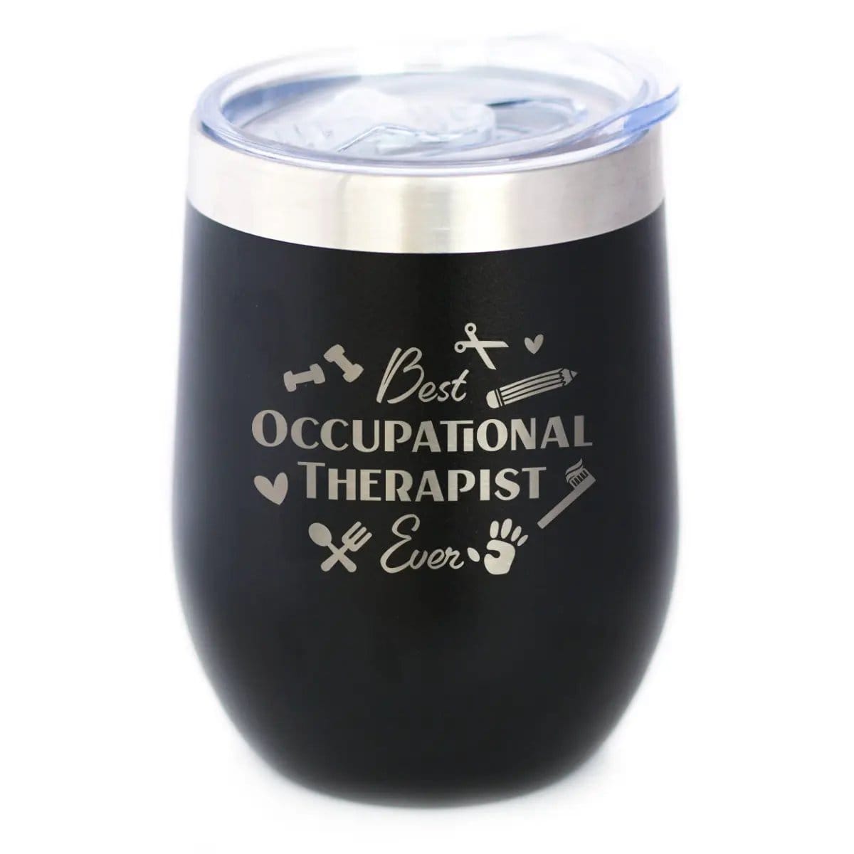 Insulated Stemless Wine Tumbler | 12 oz Stainless Steel | Sliding Lid | Best Occupational Therapist