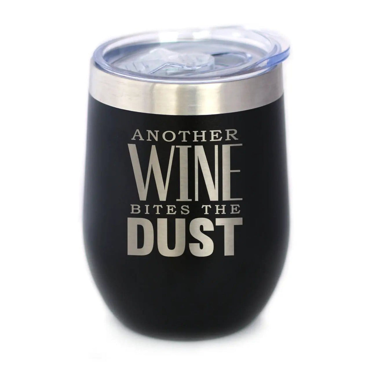 Insulated Stemless Wine Tumbler | 12 oz Stainless Steel | Sliding Lid | Another Wine Bites the Dust