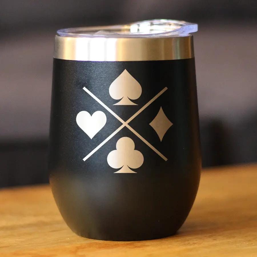 Insulated Coffee Tumbler | 12 oz Stainless Steel | Sliding Lid | Card Suits (Style 2)