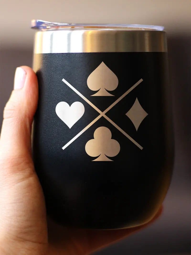 Insulated Coffee Tumbler | 12 oz Stainless Steel | Sliding Lid | Card Suits (Style 2)