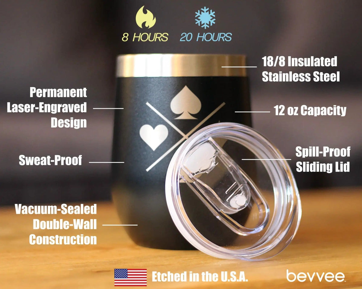 Insulated Coffee Tumbler | 12 oz Stainless Steel | Sliding Lid | Card Suits (Style 2)