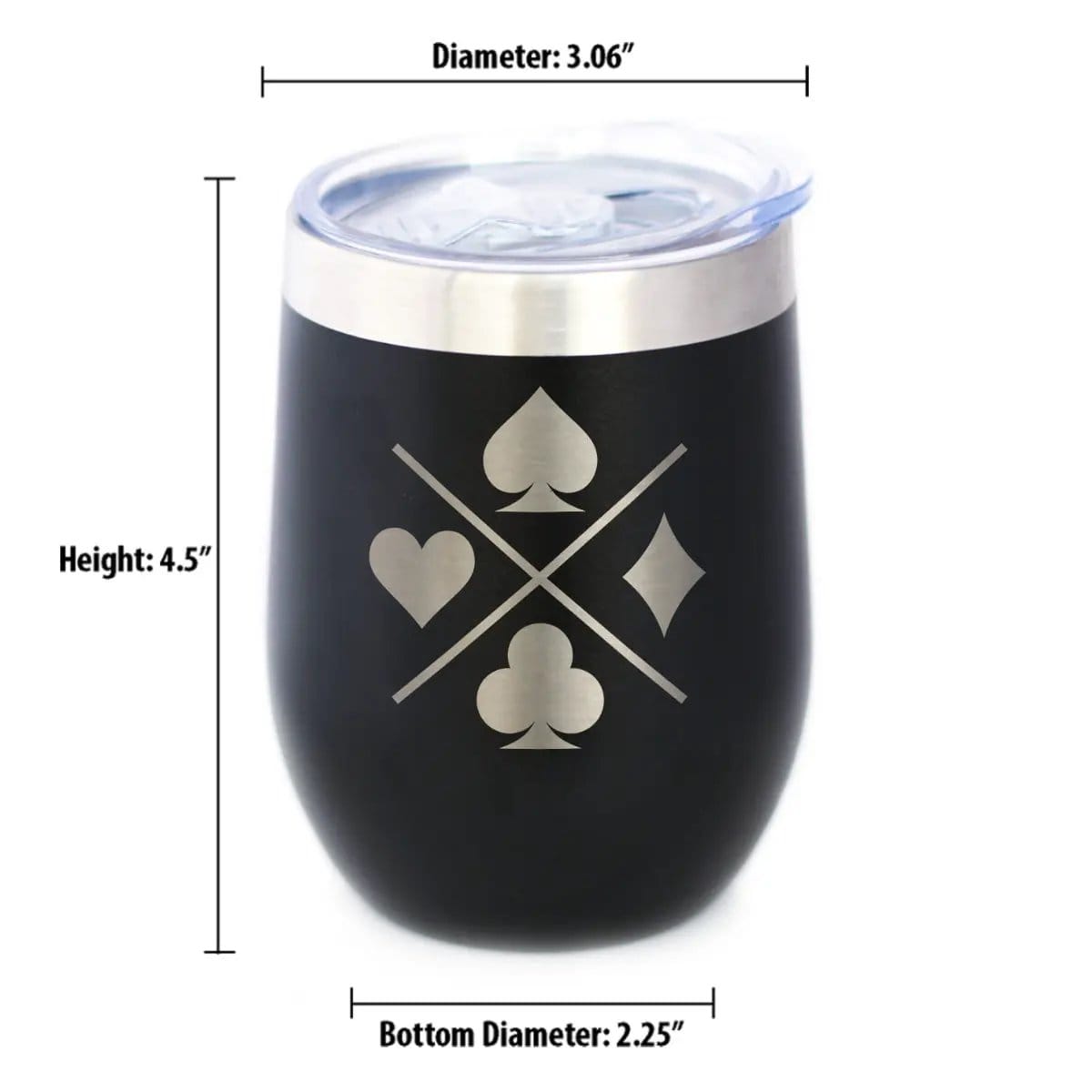 Insulated Coffee Tumbler | 12 oz Stainless Steel | Sliding Lid | Card Suits (Style 2)