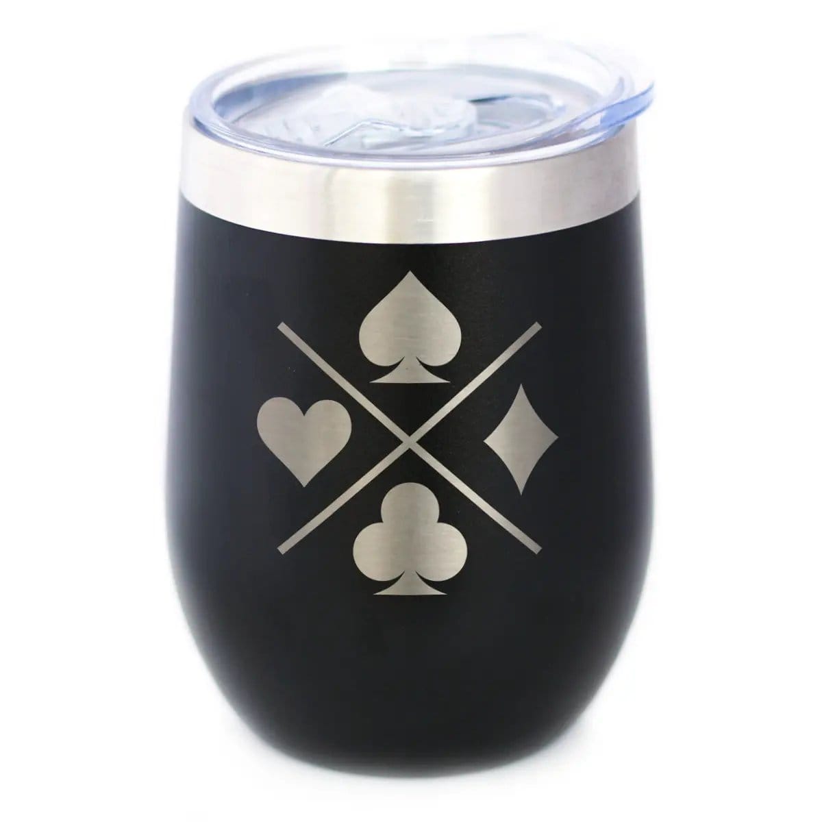 Insulated Coffee Tumbler | 12 oz Stainless Steel | Sliding Lid | Card Suits (Style 2)