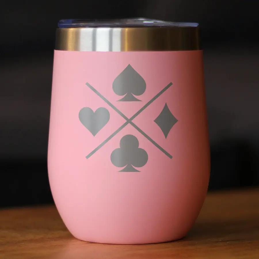 Insulated Coffee Tumbler | 12 oz Stainless Steel | Sliding Lid | Card Suits (Style 2)