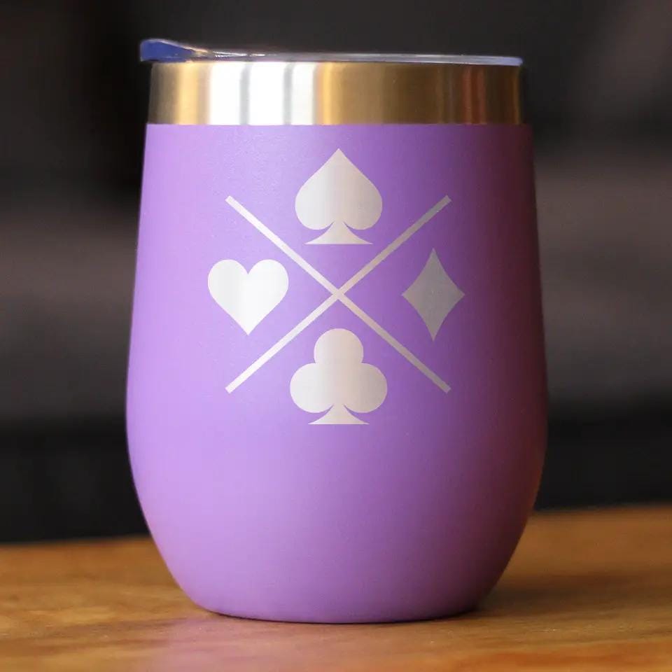 Insulated Coffee Tumbler | 12 oz Stainless Steel | Sliding Lid | Card Suits (Style 2)