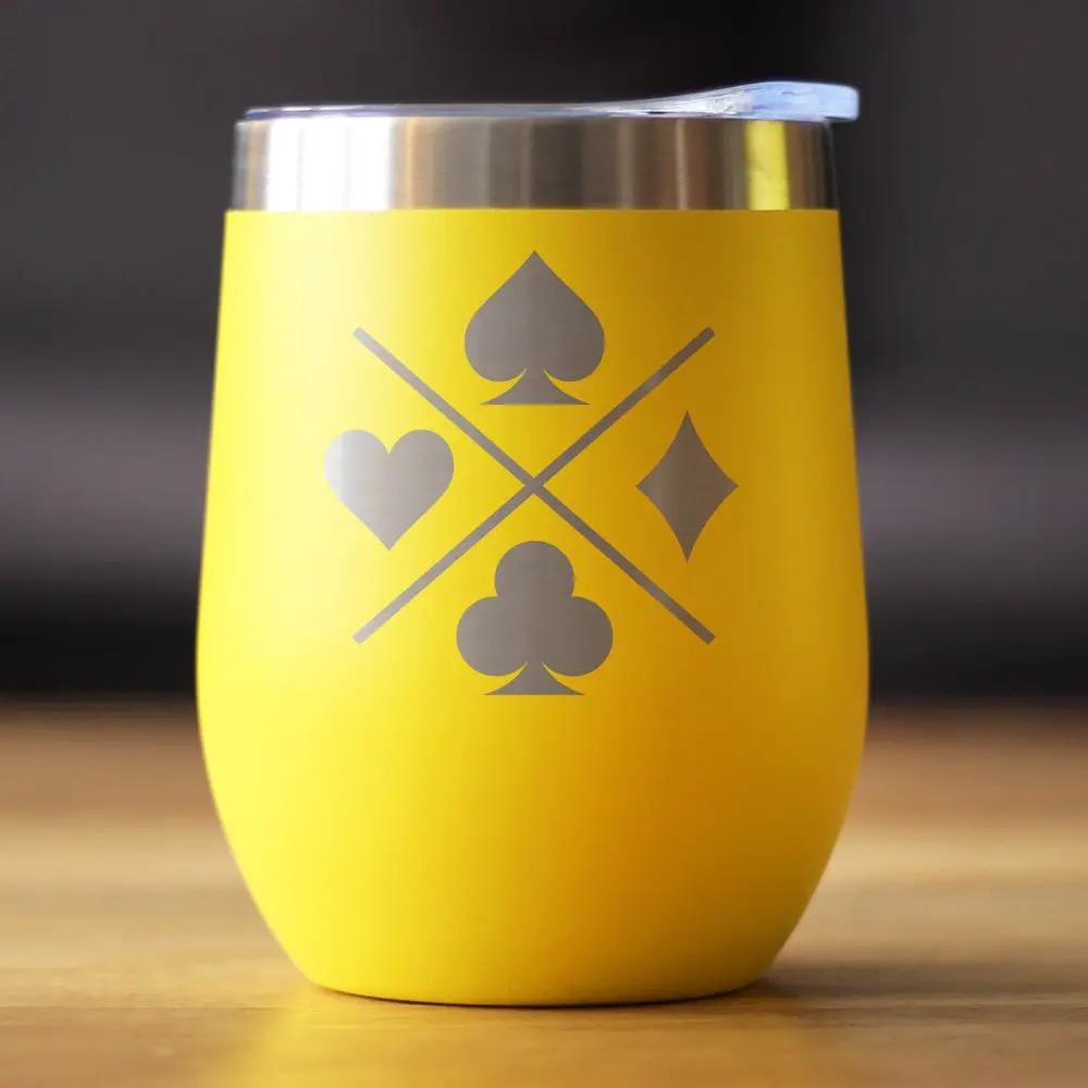 Insulated Coffee Tumbler | 12 oz Stainless Steel | Sliding Lid | Card Suits (Style 2)