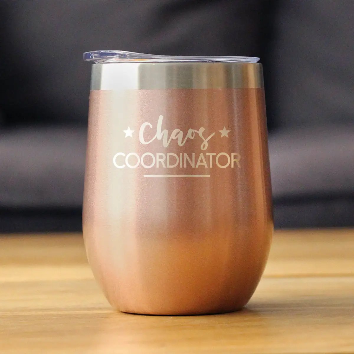 Chaos Coordinator Wine Tumbler | 12 Oz Double Wall Stainless Steel | Sliding Lid | Unique Gift For Bosses, Parents,