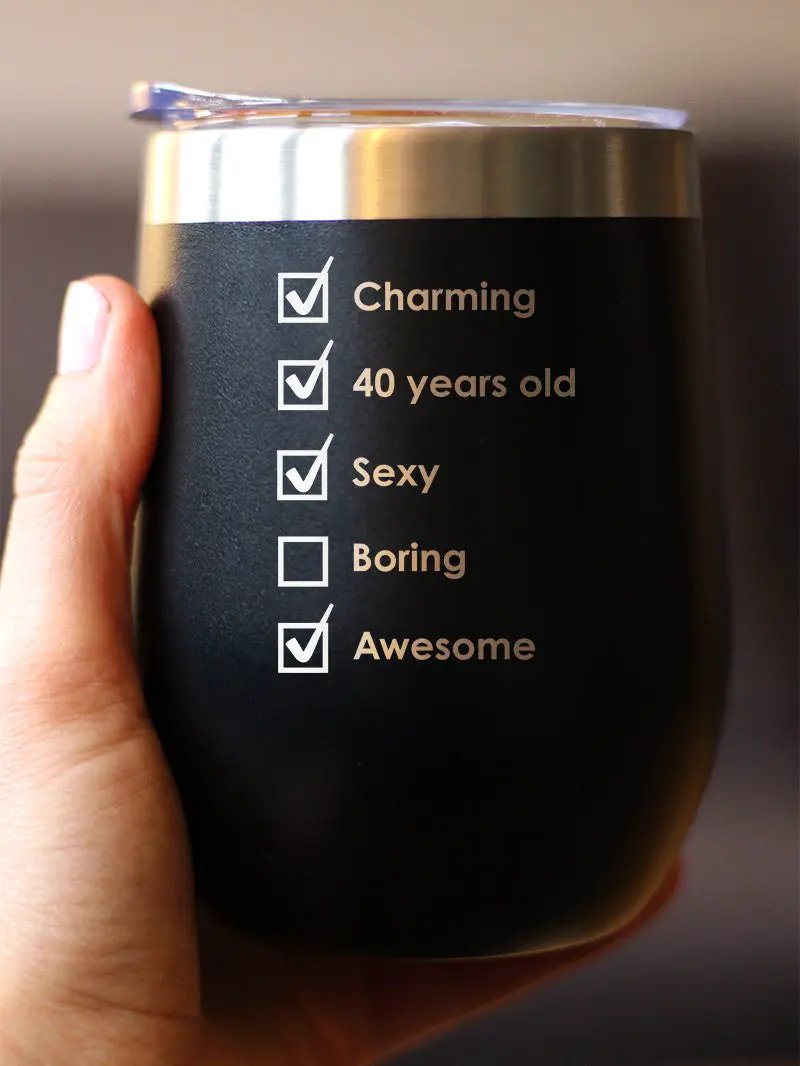 Wine Tumbler | 12 Oz Stainless Steel | Vacuum Insulated | 40th Birthday