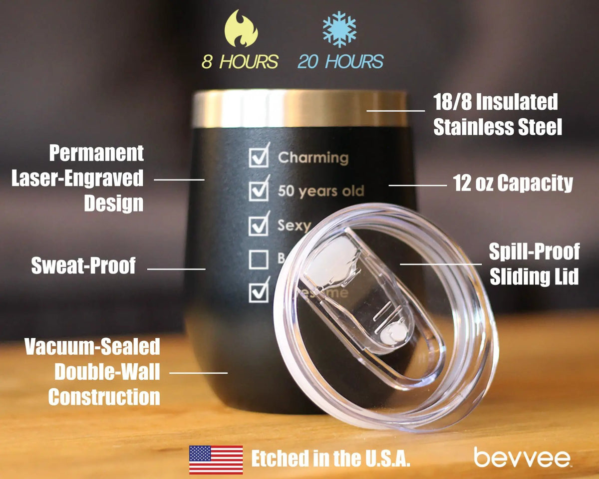 Stainless Wine Tumbler | Double Wall Insulated | 12 Oz Size | Clear Sliding Lid