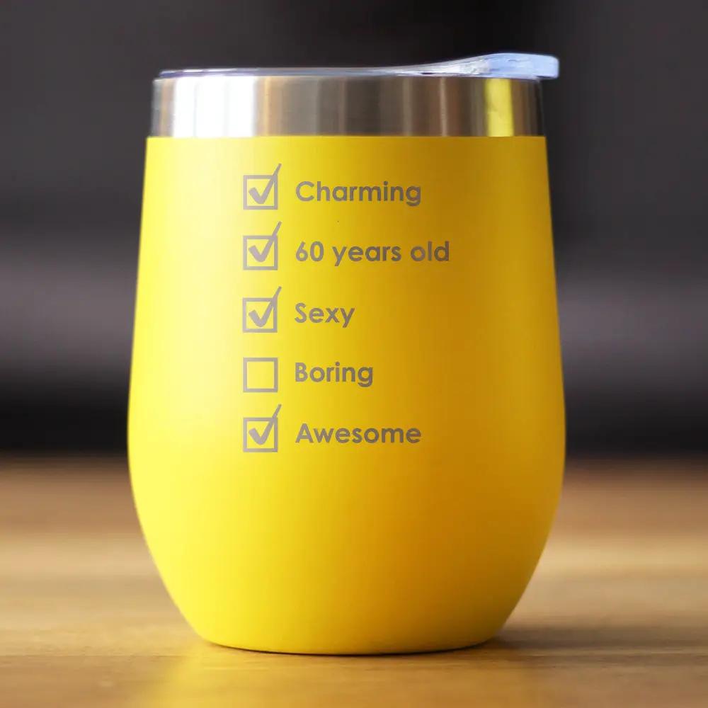 Wine Tumbler | 12 Oz | Stainless Steel | Sliding Lid | 60th Birthday