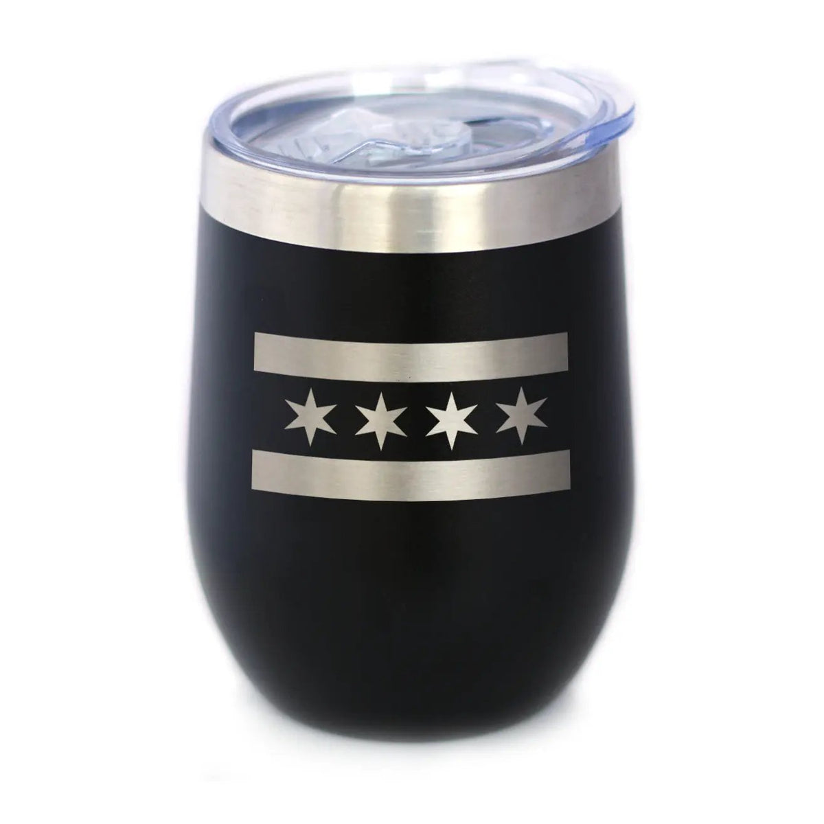 Chicago Flag Wine Tumbler | 12 Oz Double Wall Stainless Steel | Sliding Lid | Cute Windy City Themed Gifts