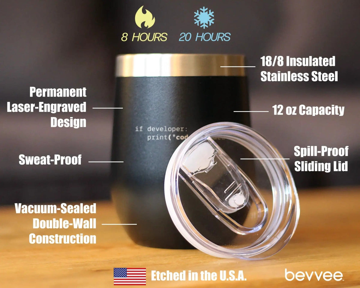 Insulated Coffee Tumbler | 12 oz Stainless Steel | Sliding Lid | Code Blooded (Style 2)