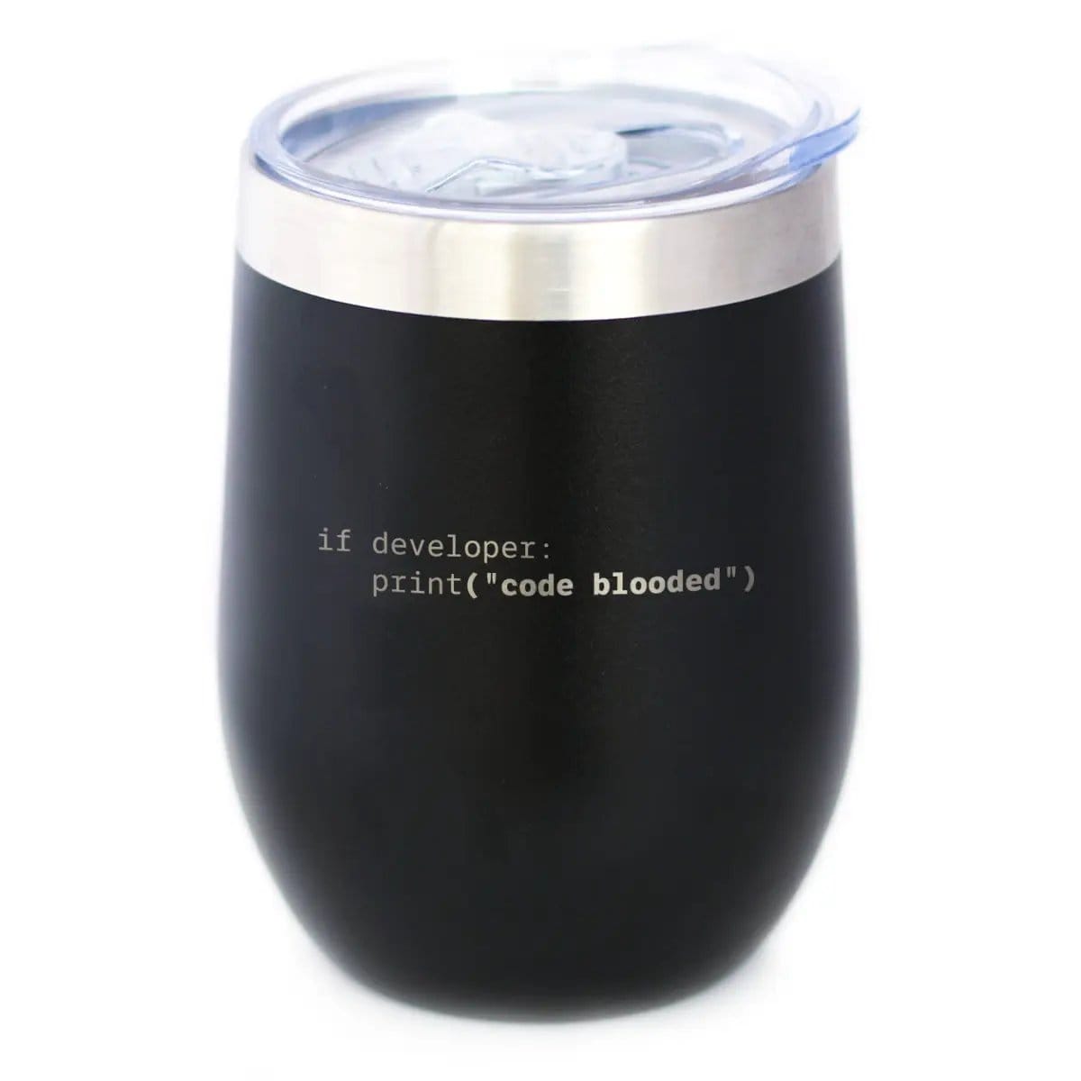 Insulated Coffee Tumbler | 12 oz Stainless Steel | Sliding Lid | Code Blooded (Style 2)