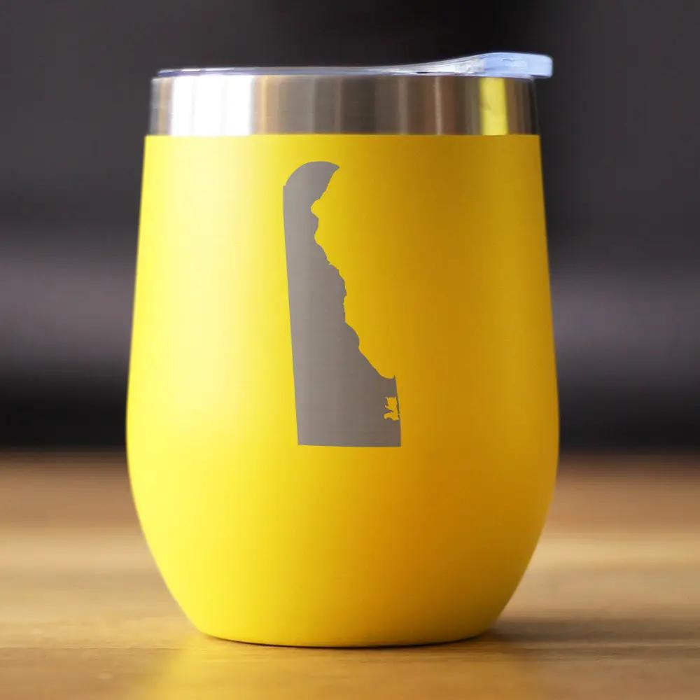 Delaware State Outline Wine Tumbler | 12 Oz | Double Wall Stainless Steel | Sliding Lid
