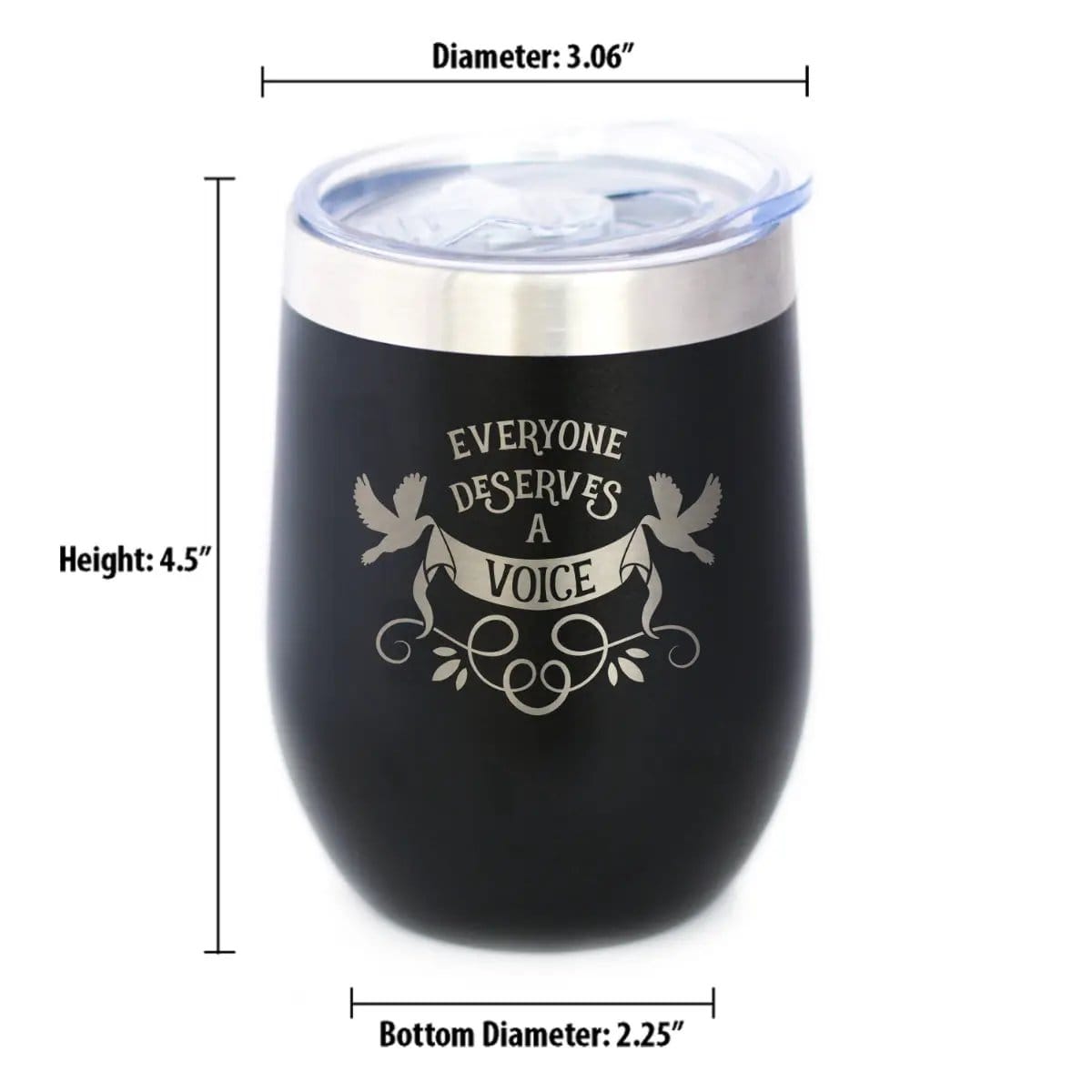 Insulated Coffee Tumbler | 12 oz Stainless Steel | Sliding Lid | Everyone Deserves A Voice (Style 2)