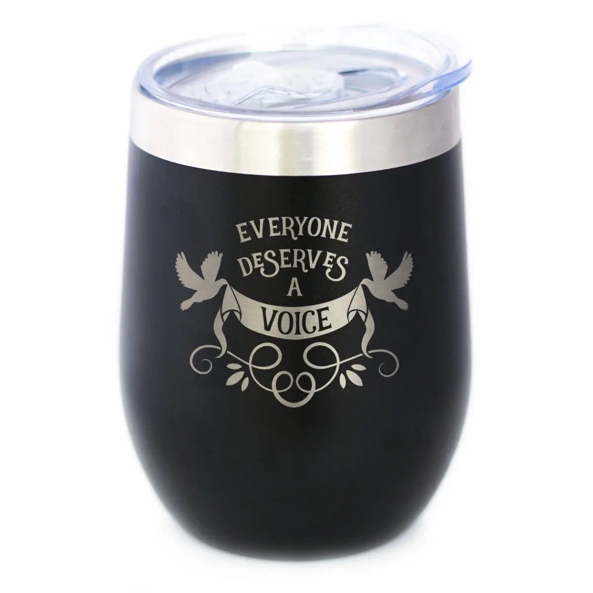 Insulated Coffee Tumbler | 12 oz Stainless Steel | Sliding Lid | Everyone Deserves A Voice (Style 2)