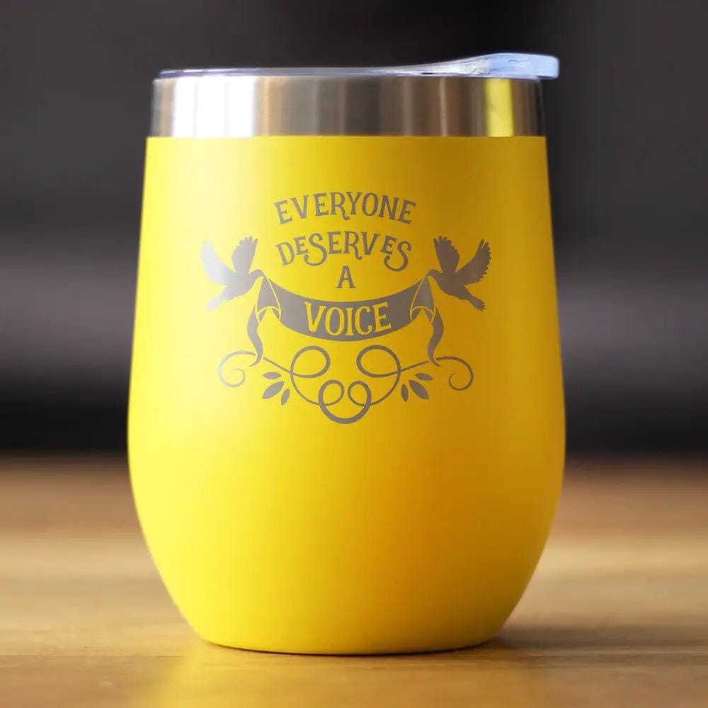 Insulated Coffee Tumbler | 12 oz Stainless Steel | Sliding Lid | Everyone Deserves A Voice (Style 2)