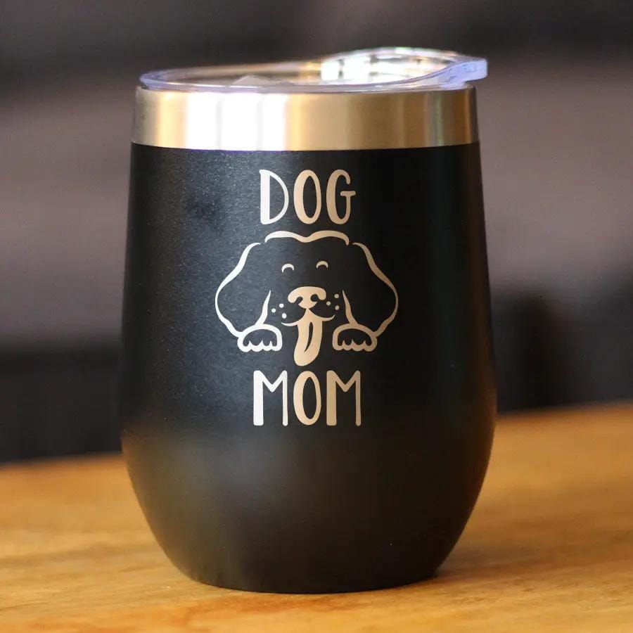 Insulated Stemless Wine Tumbler | 12 oz Stainless Steel | Sliding Lid | Dog Mom
