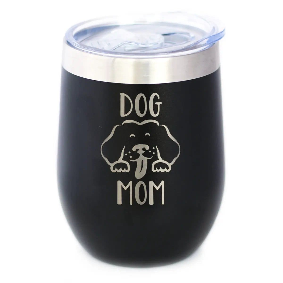 Insulated Stemless Wine Tumbler | 12 oz Stainless Steel | Sliding Lid | Dog Mom