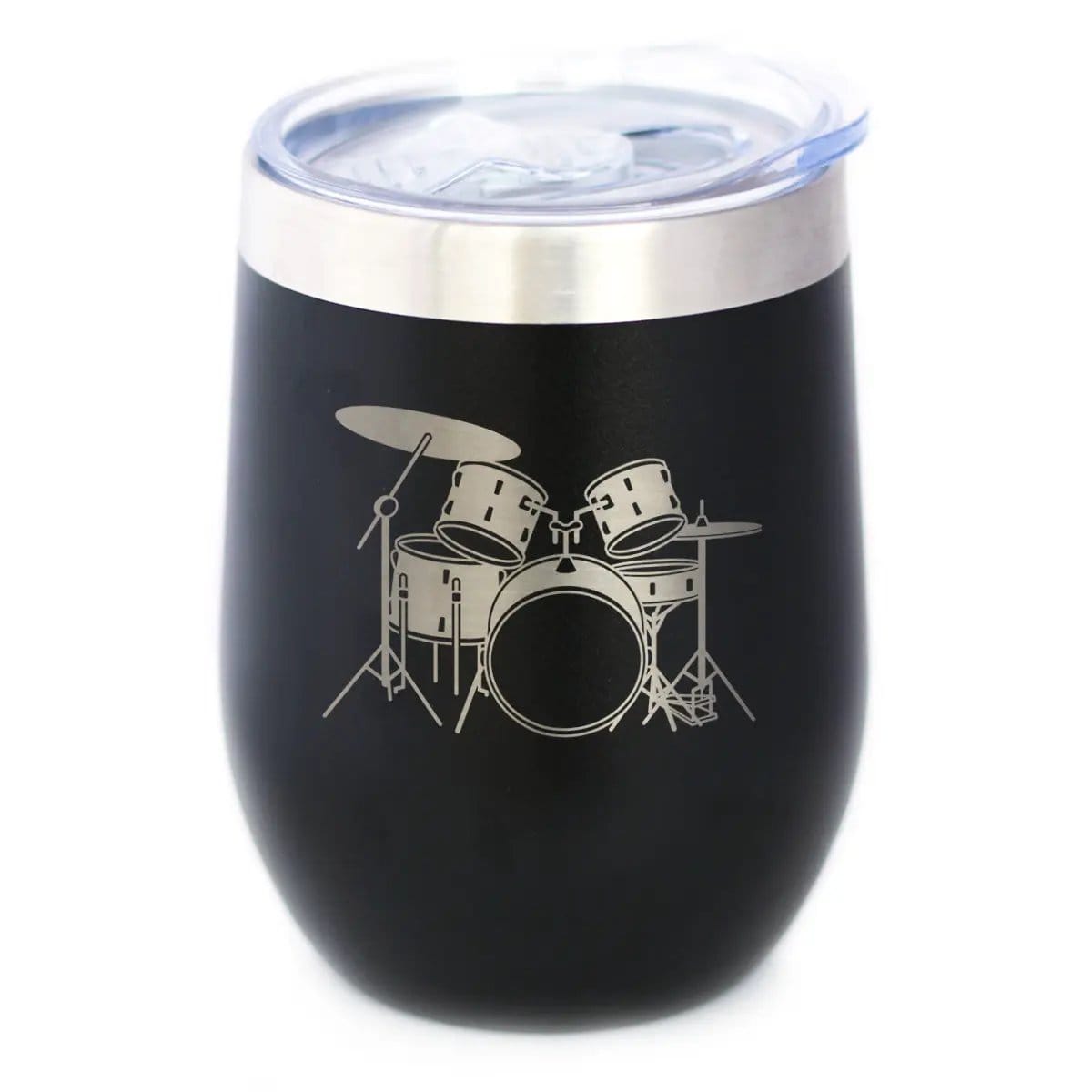 Insulated Stemless Wine Tumbler | 12 oz Stainless Steel | Sliding Lid | Drums