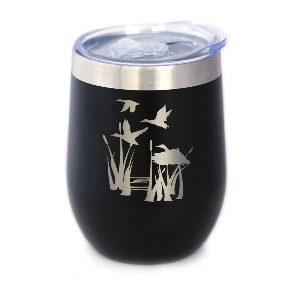 Insulated Stemless Wine Tumbler | 12 oz Stainless Steel | Sliding Lid | Duck Pond
