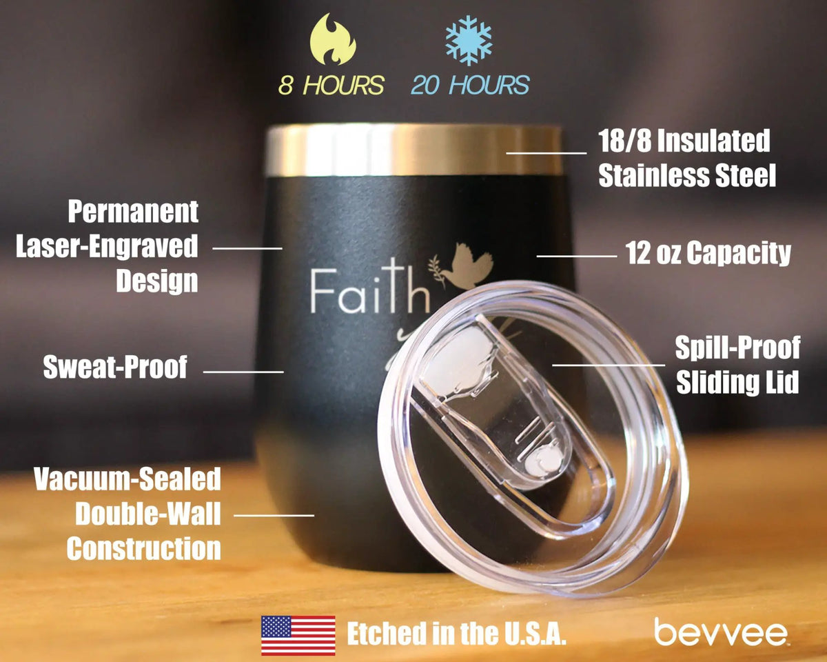 Faith Y'all Wine Tumbler | 12 Oz Double Wall Stainless Steel | Sliding Lid | Christianity Gifts For Christians
