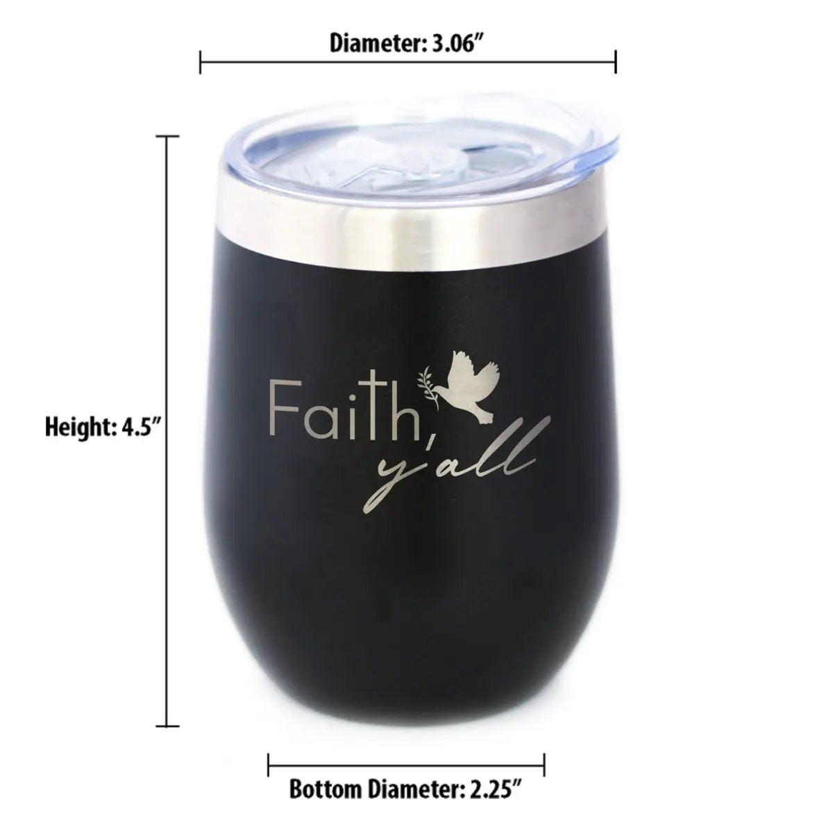 Faith Y'all Wine Tumbler | 12 Oz Double Wall Stainless Steel | Sliding Lid | Christianity Gifts For Christians