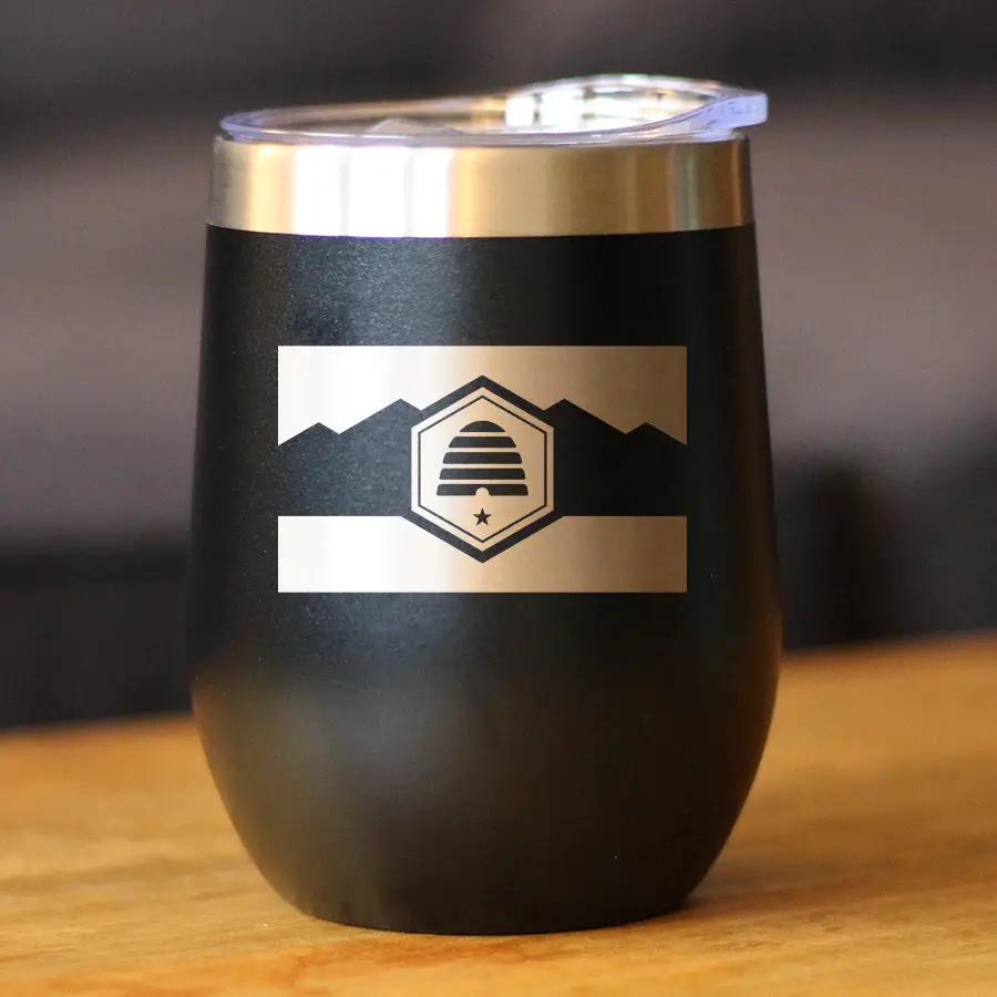 Stemless Wine Tumbler | 12oz Stainless Steel | Vacuum Insulated | Utah Flag