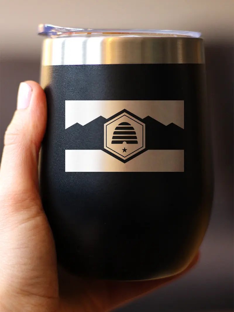 Stemless Wine Tumbler | 12oz Stainless Steel | Vacuum Insulated | Utah Flag
