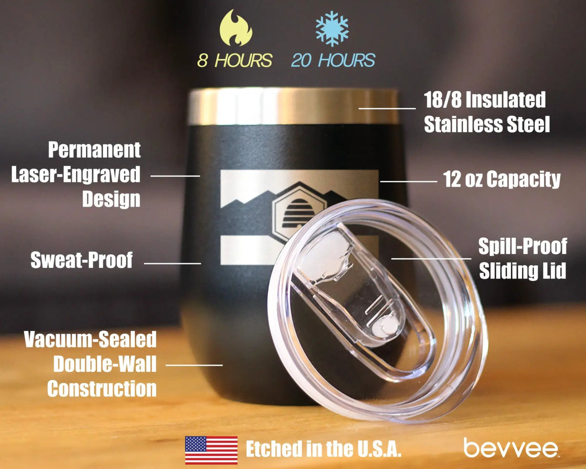 Stemless Wine Tumbler | 12oz Stainless Steel | Vacuum Insulated | Utah Flag