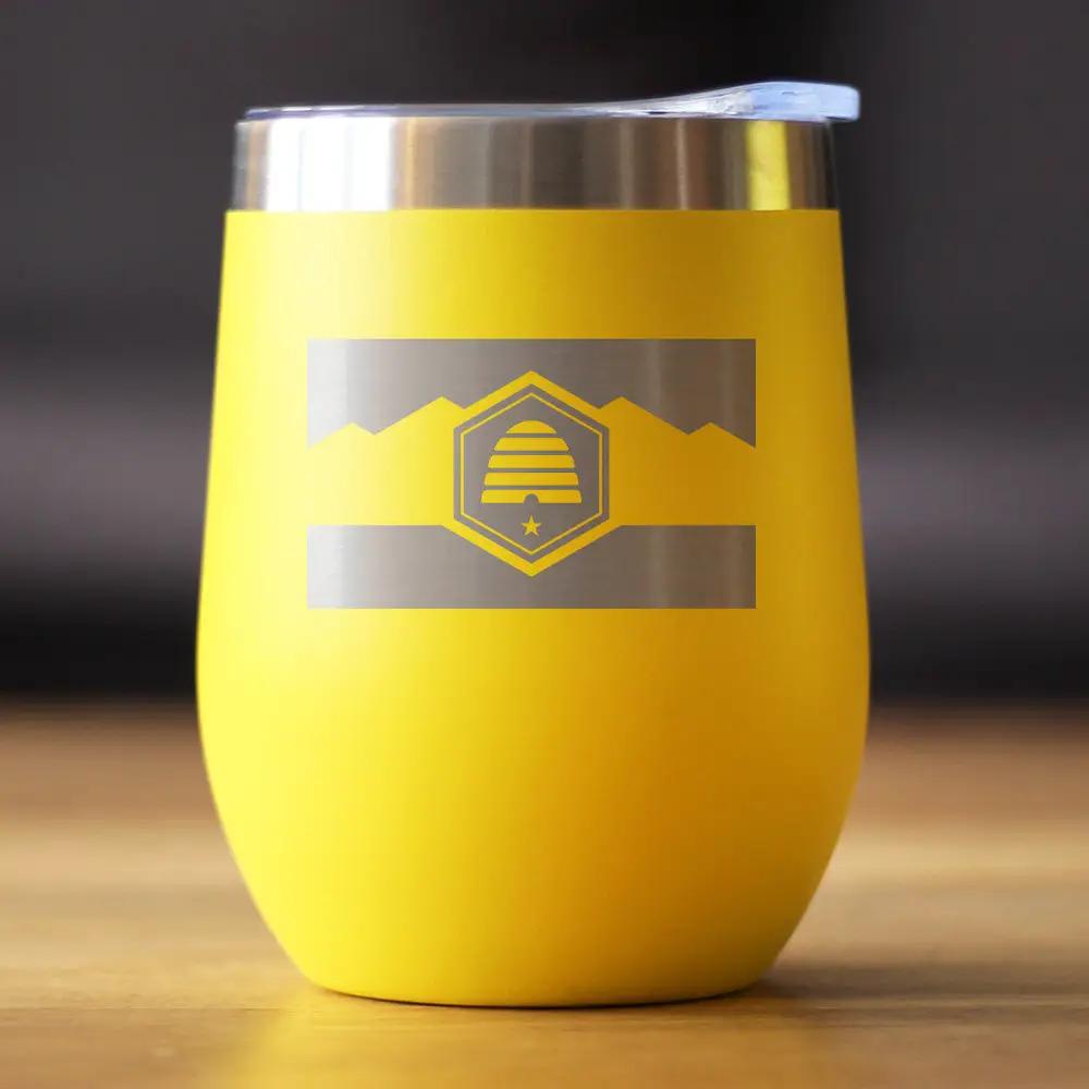 Stemless Wine Tumbler | 12oz Stainless Steel | Vacuum Insulated | Utah Flag
