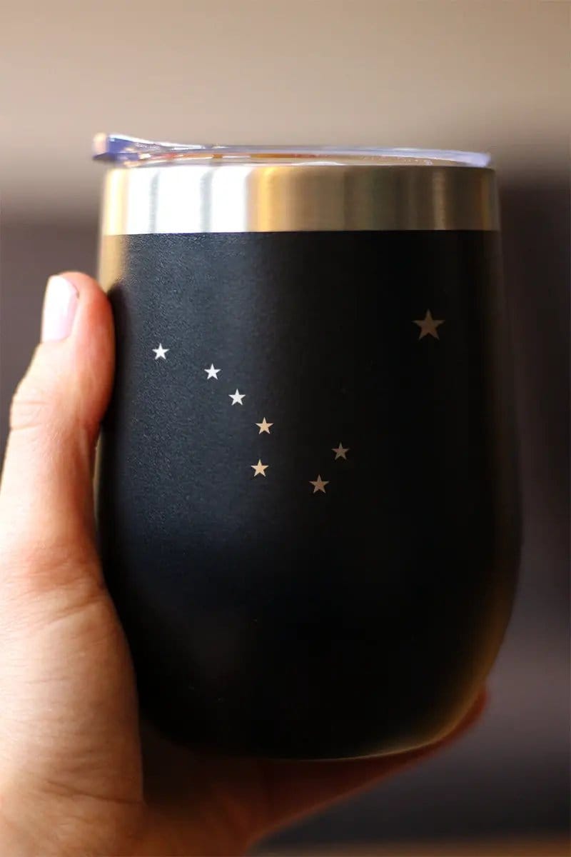 Insulated Stemless Wine Tumbler | 12 oz Stainless Steel | Sliding Lid | Flag of Alaska