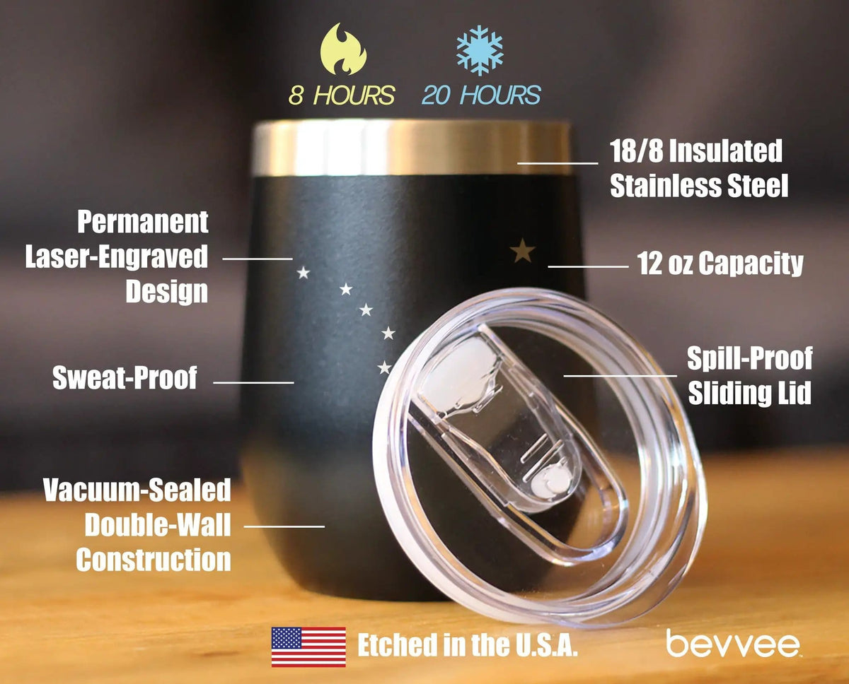 Insulated Stemless Wine Tumbler | 12 oz Stainless Steel | Sliding Lid | Flag of Alaska