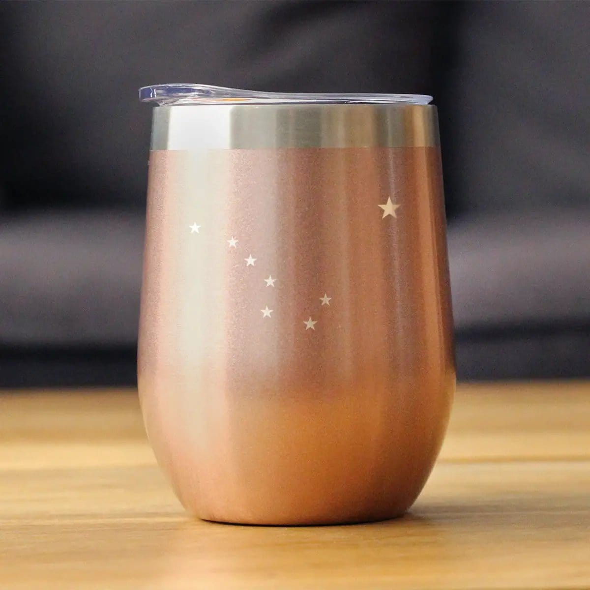 Insulated Stemless Wine Tumbler | 12 oz Stainless Steel | Sliding Lid | Flag of Alaska