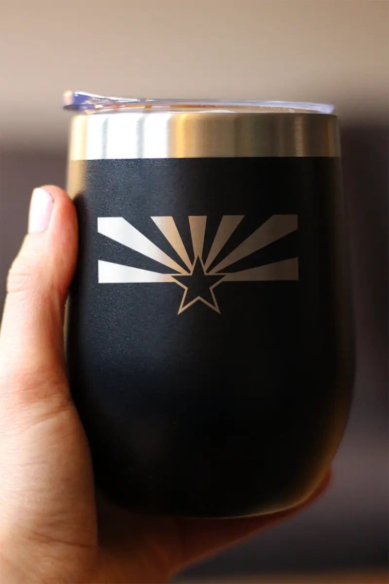 Insulated Stemless Wine Tumbler | 12 oz Stainless Steel | Sliding Lid | Flag of Arizona